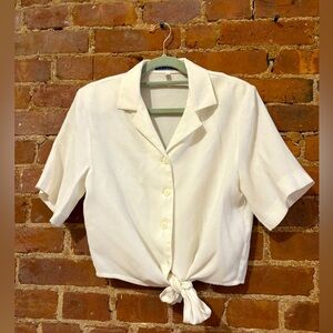 White Button-Up Tie Front Top